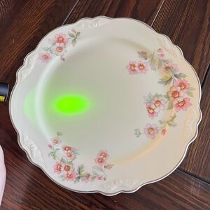 Vintage Homer laughlin virginia rose dinner uranium glaze glass plate